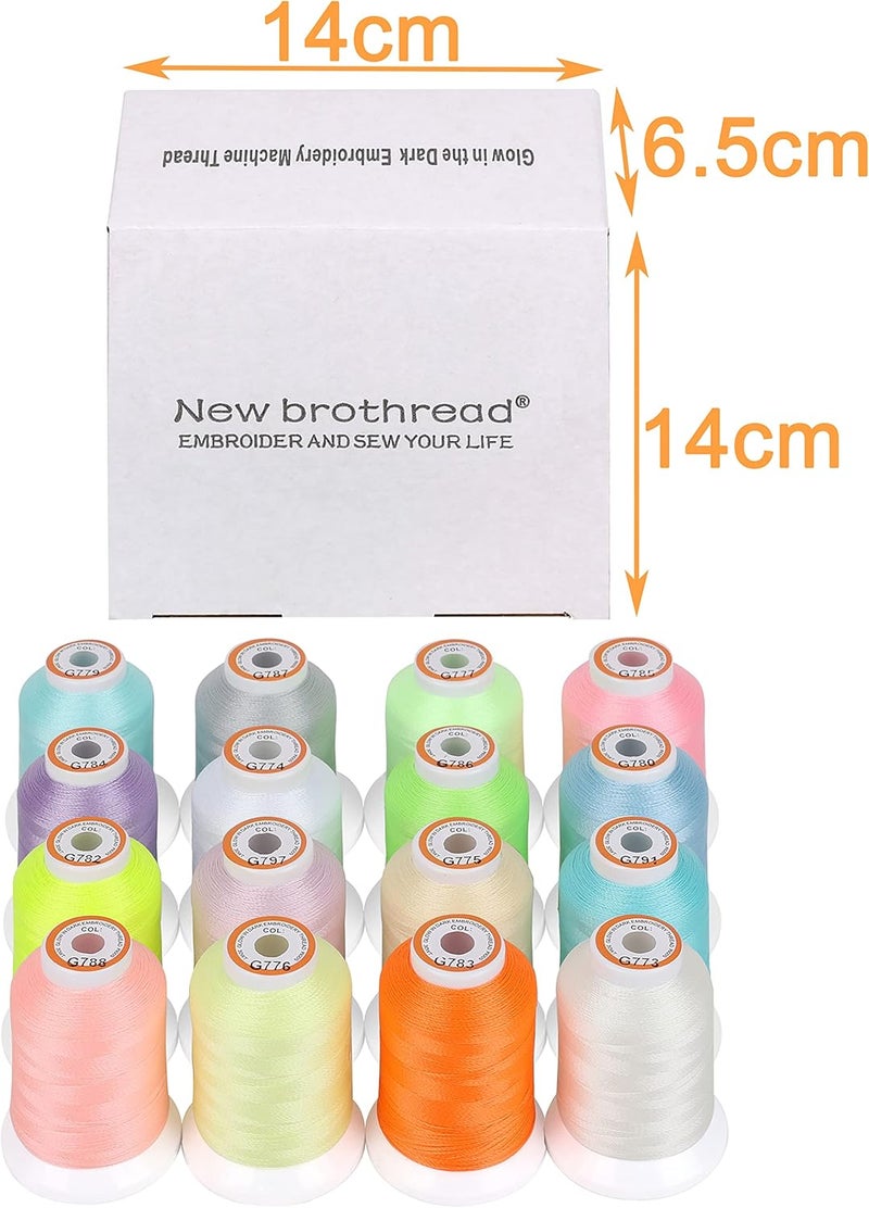 New brothread 16 Colors Luminary Glow in The Dark Embroidery Machine Thread Kit 30WT 500M(550Y) Each Spool for Embroidery, Quilting, Sewing - Image 4